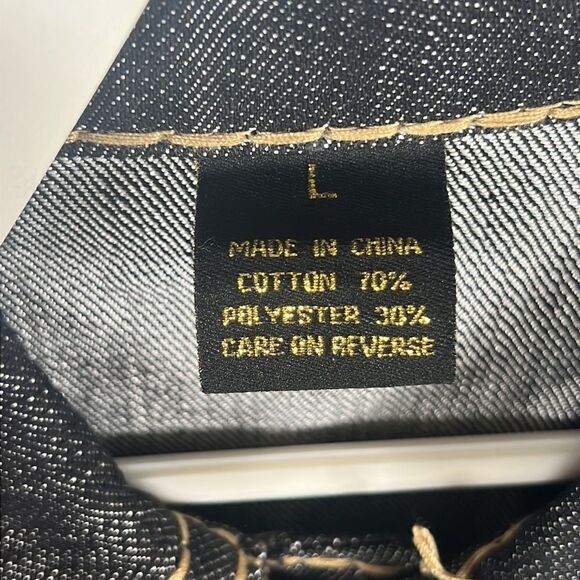 🔥🔥 “NWT” ROYAL ARMY Black Denim & Gold JACKET “Affliction Style” - Sz Large - Picture 8 of 12